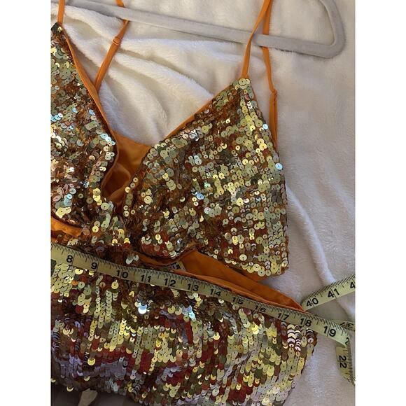 ASOS Edition Knot Front Sequin Disco Midi Dress Cut Outs in Orange Size 14 NWT - Picture 4 of 5